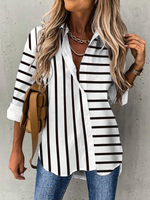 Loose Long Sleeve Shirt Collar Striped Casual Regular Shirt