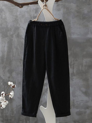 Casual Plain Pocket Stitching Loose Ankle Pants