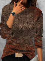 Casual Long Sleeve Crew Neck Ethnic Loose Regular T-Shirt