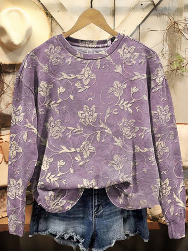 Casual Long Sleeve Crew Neck Floral Loose Regular Sweatshirt