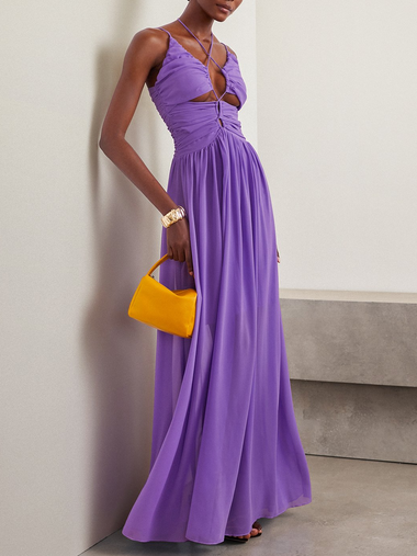 Elegant Sleeveless Strapless Plain Ruched Maxi Dress