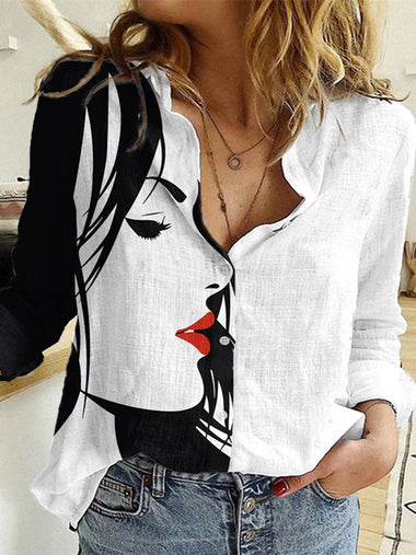 Casual Long Sleeve Face Loose Regular Shirt