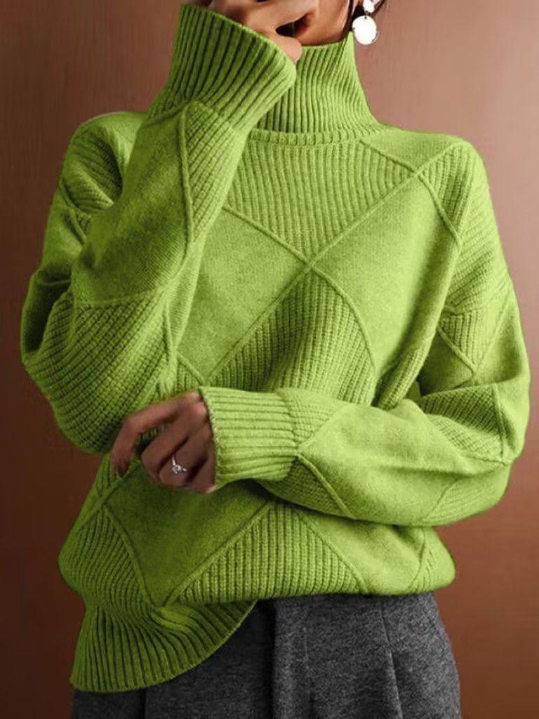 Loose Long Sleeve Turtleneck Plain Casual Regular Sweater
