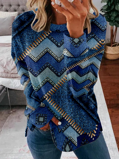 Loose Long Sleeve Crew Neck Floral Casual Regular Sweatshirt