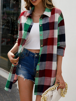Casual Long Sleeve Shirt Collar Plaid Loose Regular Shirt