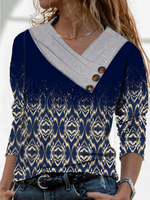 Casual Long Sleeve Ethnic Floral Loose Regular Blouse
