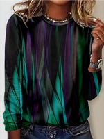 Casual Long Sleeve Crew Neck Geometric Loose Regular T-Shirt