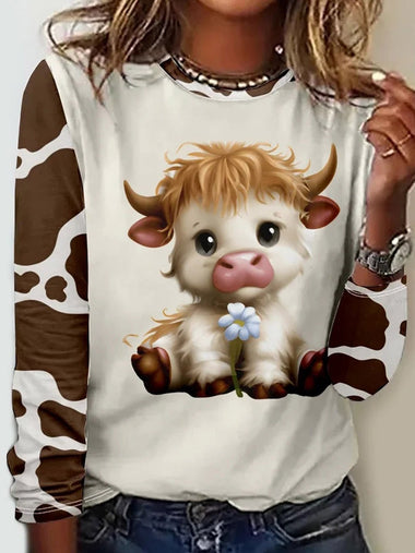 Casual Long Sleeve Crew Neck Animal Loose Regular T-Shirt