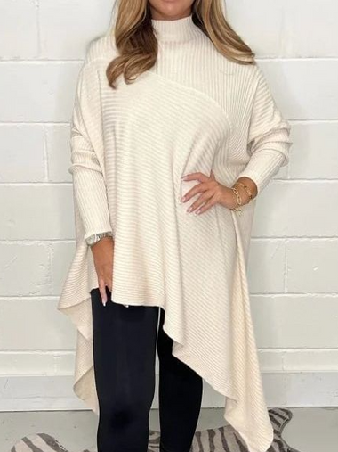 Loose Long Sleeve Turtleneck Plain Casual Regular Blouse