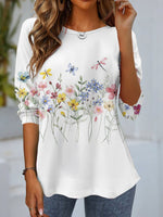Casual Long Sleeve Crew Neck Floral Loose Regular T-Shirt
