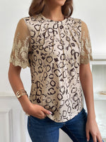 Casual Short Sleeve Crew Neck Geometric Loose Mid-Long Blouse