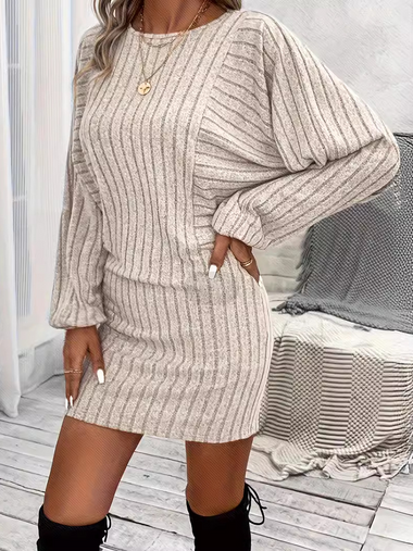 Casual Long Sleeve Crew Neck Plain Maxi Dress