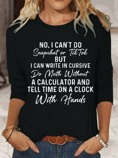 Long Sleeve Crew Neck Text Letters Casual Regular Blouse