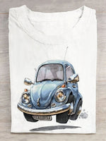 Casual Short Sleeve Crew Neck Car Loose Regular T-Shirt