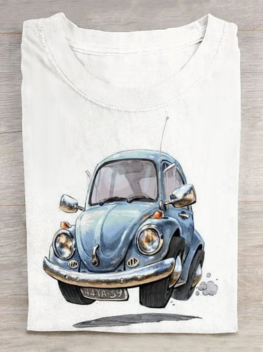 Casual Short Sleeve Crew Neck Car Loose Regular T-Shirt