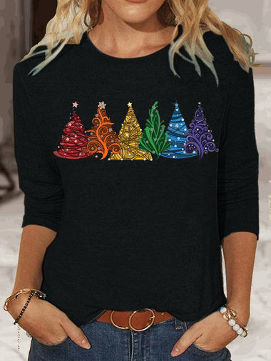 Long Sleeve Crew Neck Text Letters Casual Regular Blouse