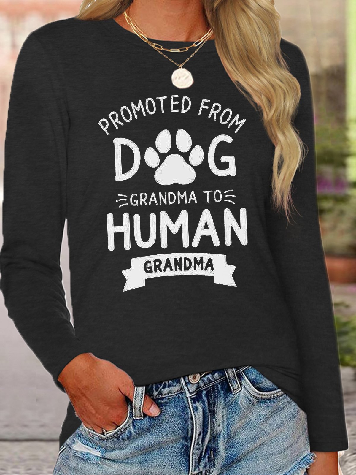 Casual Long Sleeve Crew Neck Letter Pattern Loose Regular T-Shirt