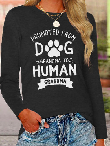 Casual Long Sleeve Crew Neck Letter Pattern Loose Regular T-Shirt