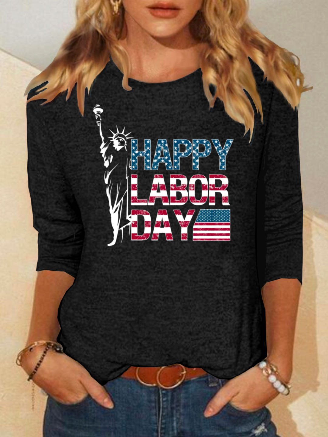 Casual Long Sleeve Crew Neck Letter Pattern Regular T-Shirt