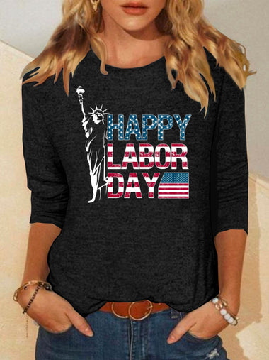 Casual Long Sleeve Crew Neck Letter Pattern Regular T-Shirt