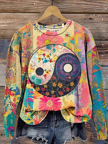 Casual Long Sleeve Crew Neck Floral Loose Regular Sweatshirt