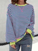 Loose Long Sleeve Crew Neck Striped Casual Regular Sweatshirt