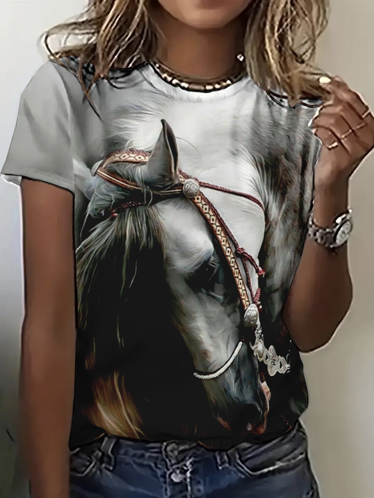 Casual Short Sleeve Crew Neck Animal Loose Regular T-Shirt