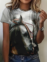 Casual Short Sleeve Crew Neck Animal Loose Regular T-Shirt