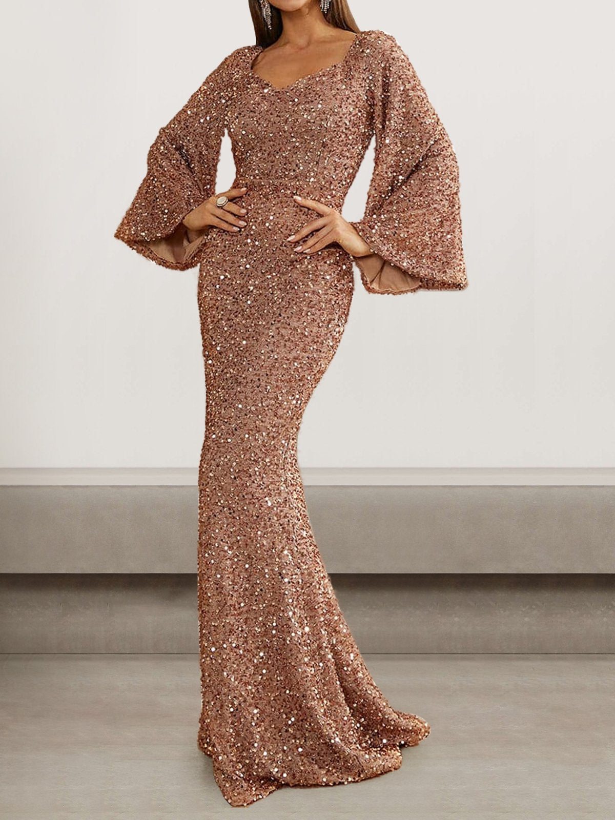 Sexy Long Sleeve Crew Neck Plain Tight Maxi Dress