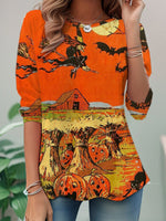 Casual Long Sleeve Crew Neck Halloween Loose Regular T-Shirt