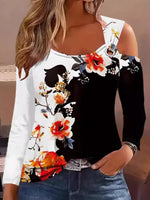 Casual Long Sleeve Crew Neck Floral Regular Blouse