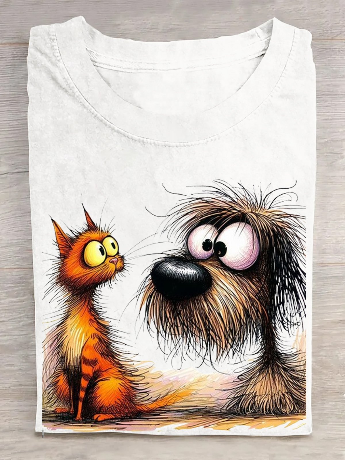 Loose Short Sleeve Crew Neck Cat Casual Regular T-Shirt
