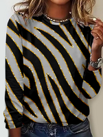 Casual Long Sleeve Crew Neck Geometric Loose Regular T-Shirt