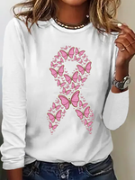 Loose Long Sleeve Crew Neck Butterfly Casual Regular T-Shirt