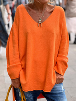 Casual Long Sleeve V Neck Plain Regular Sweater