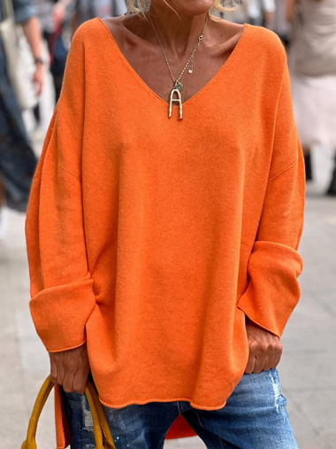 Casual Long Sleeve V Neck Plain Regular Sweater
