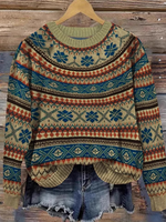 Casual Long Sleeve Crew Neck Ethnic Loose Regular Sweatshirt