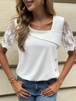 Loose Short Sleeve Asymmetrical Plain Casual Regular Blouse