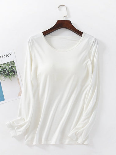 Loose Long Sleeve Crew Neck Plain Casual Regular T-Shirt