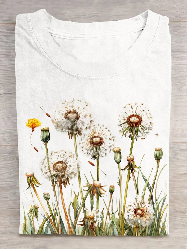 Loose Short Sleeve Crew Neck Dandelion Casual Regular T-Shirt