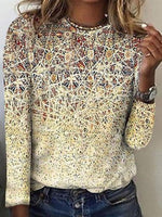 Long Sleeve Crew Neck Gradient Pattern Casual Regular T-Shirt