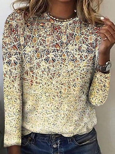 Long Sleeve Crew Neck Gradient Pattern Casual Regular T-Shirt