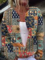 Loose Crew Neck Long Sleeve Floral Casual Regular Jacket