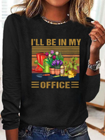 Casual Long Sleeve Crew Neck Floral Text Letters Loose Regular T-Shirt