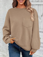 Loose Long Sleeve Crew Neck Plain Jacquard Casual Regular Sweatshirt