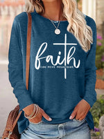 Casual Long Sleeve Crew Neck Text Letters Loose Regular Blouse