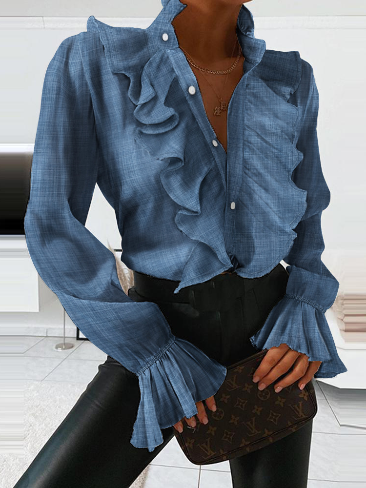 Casual Long Sleeve Plain Loose Regular Shirt