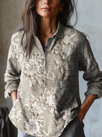 Long Sleeve Henley Collar Floral Regular Shirt