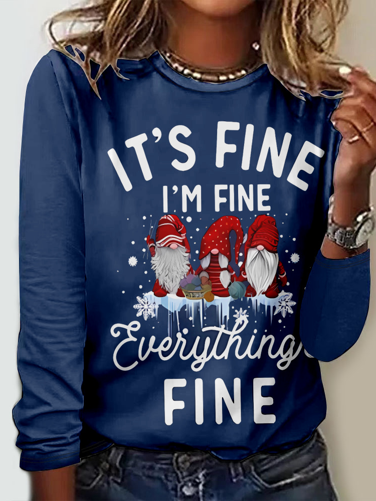 Loose Long Sleeve Crew Neck Geometric Casual Regular T-Shirt