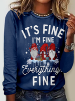 Loose Long Sleeve Crew Neck Geometric Casual Regular T-Shirt